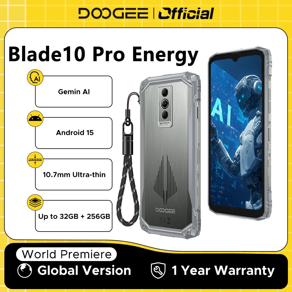 DOOGEE Blade10 pro Energy Rugged Smartphone 6.56'' Screen 6GB RAM 256GB ROM 6150mAh Battery Android 15 Octa Core UNISOC T7250