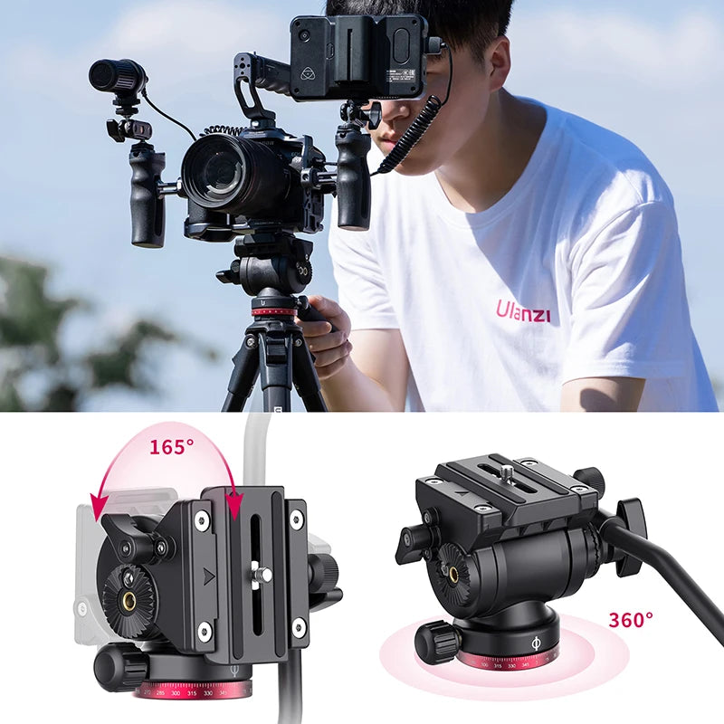Device+ 1.6M Video Travel Tripod 360° Panorama Fluid Drag 6KG Max Load Arca Swiss Plate for DSLR Camera Professional Foldable Tripod