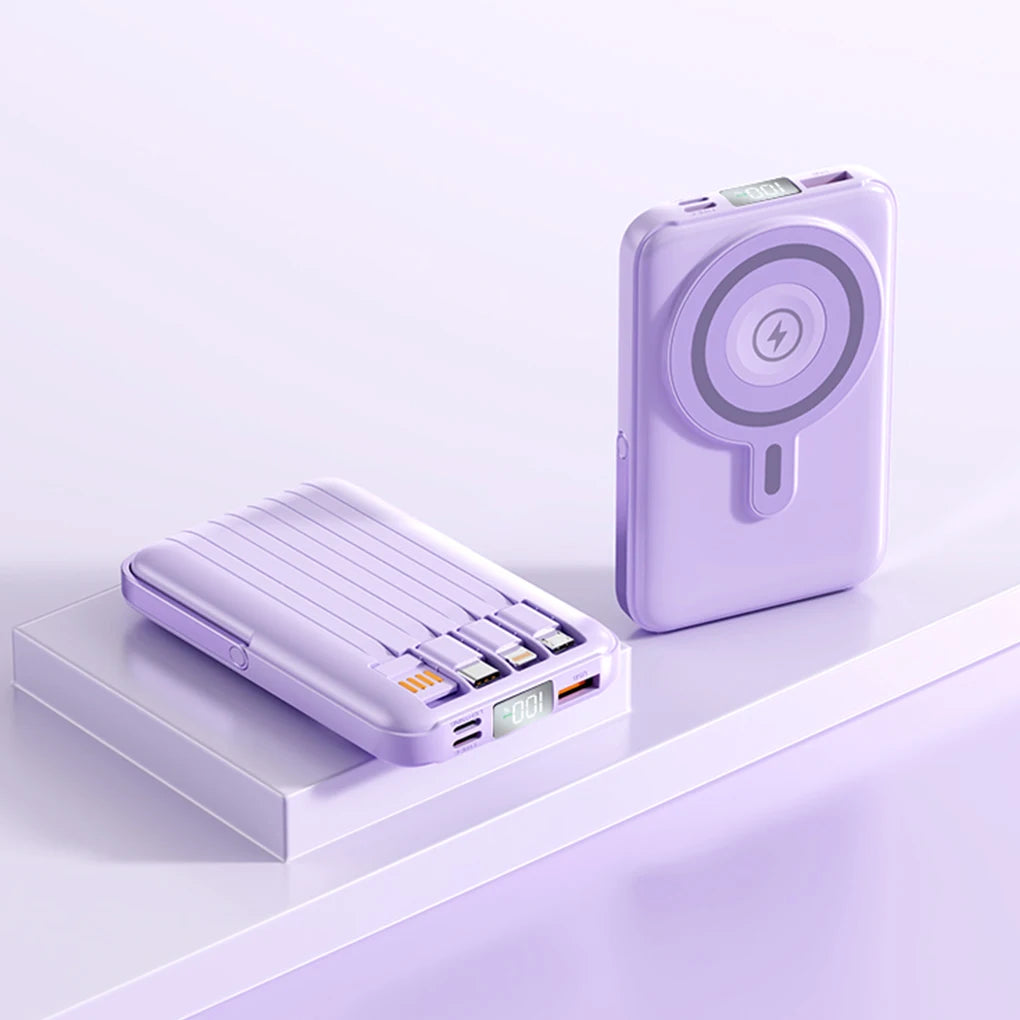 Device+ 10000mAh Magnetic Power Bank with Stand - 22.5W Wireless Fast Charging Built-In Cables