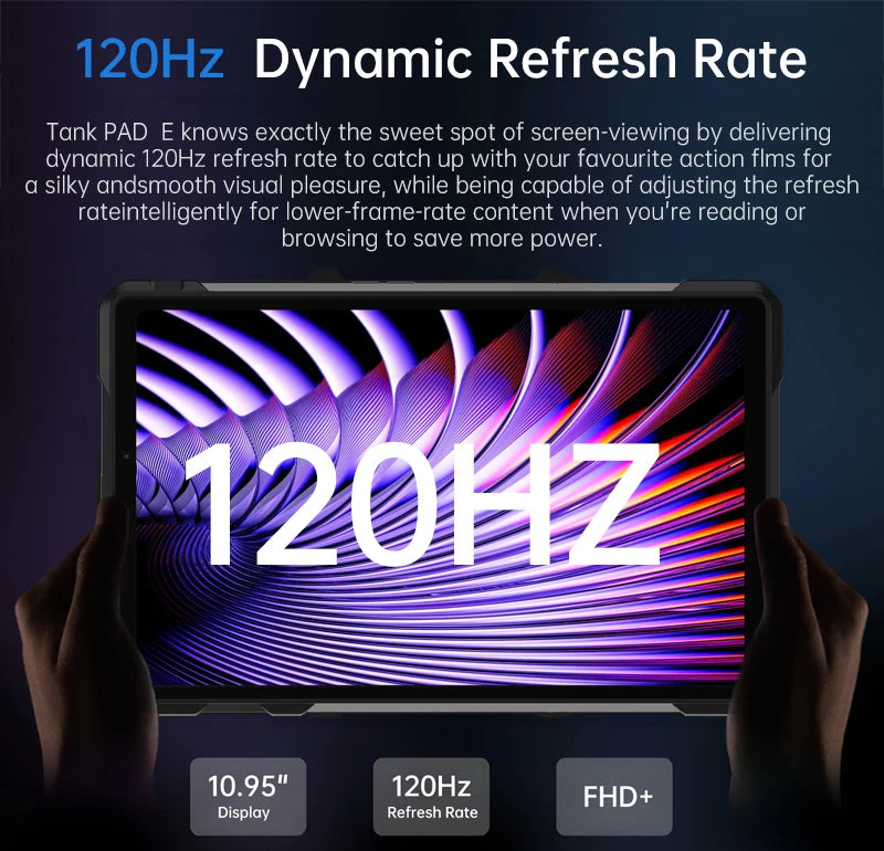 Rugged Projector Tablet - 10.95" 120Hz Android 14 with Built-in Projector & 21000mAh Battery