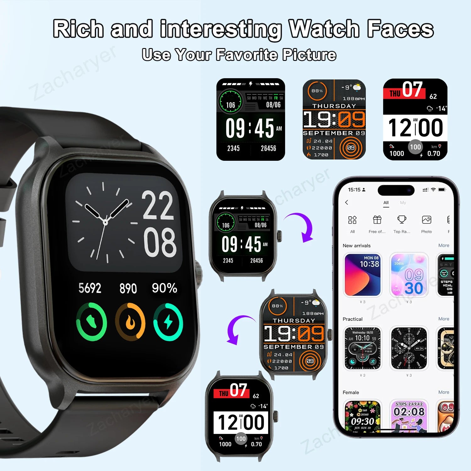 Multi-Sport Smart Watch - Wireless Calling Activity Tracker for iPhone & Android