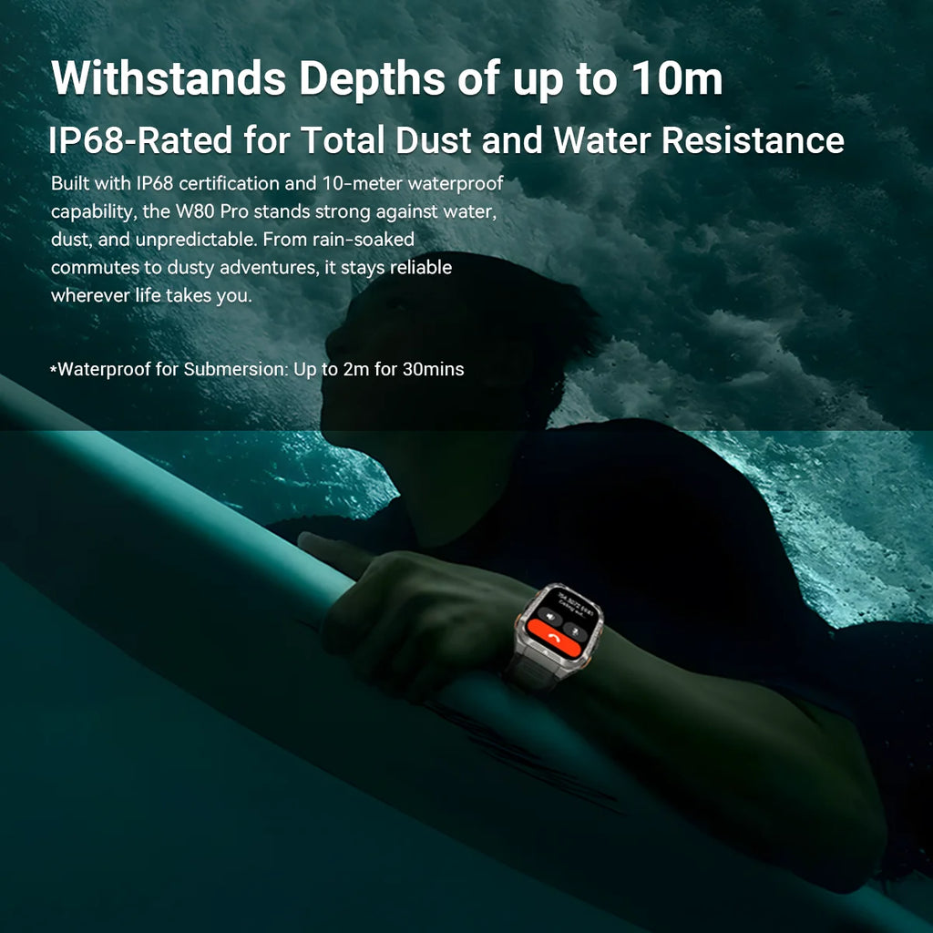 Device+ W80 Pro Outdoor Smartwatch - 1.91" Display GPS LED Flashlight 900mAh Battery Health Monitor