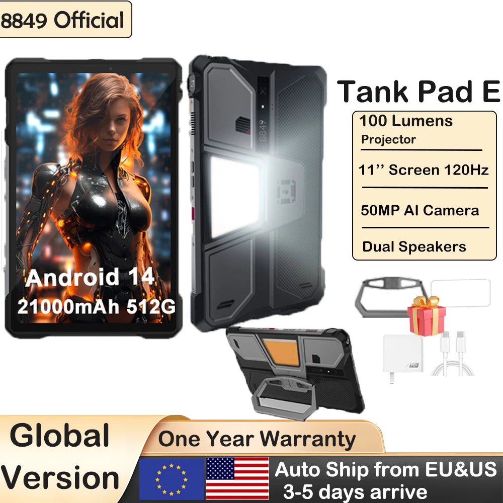 Rugged Projector Tablet - 10.95" 120Hz Android 14 with Built-in Projector & 21000mAh Battery