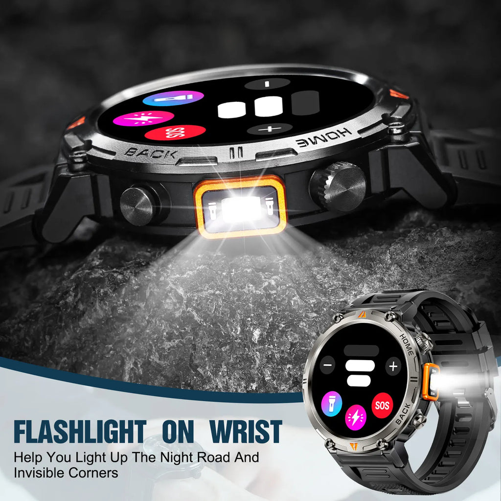 Device+ KE3 Smartwatch for Men - Bluetooth Call LED Flashlight Health Monitor Fitness Tracker