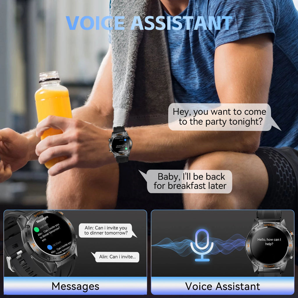 Device+ Military Tactical Smartwatch - 1.46" Fitness Tracker with Multiple Sports Modes Heart Rate SpO2