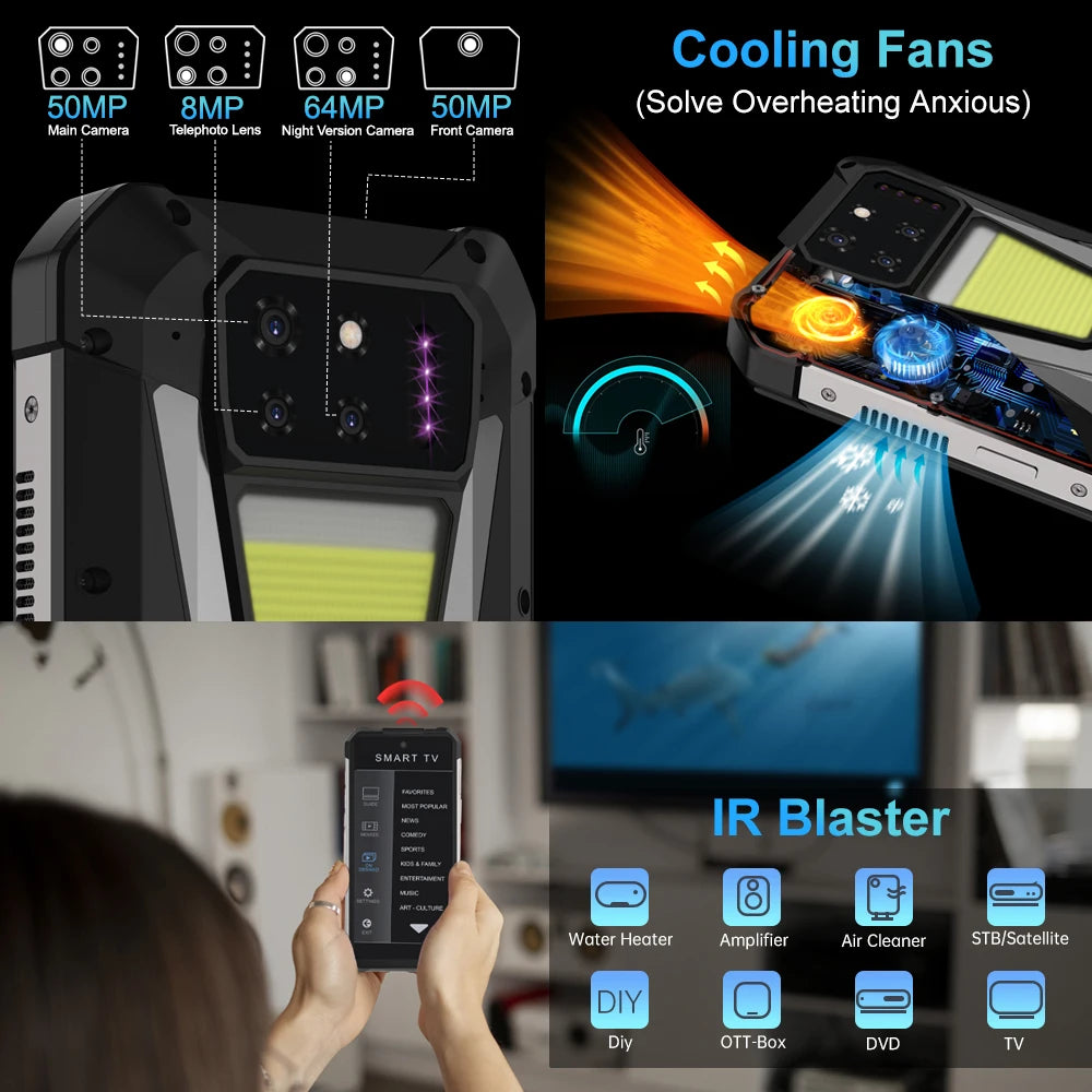 Device+ Tank 3S Rugged Smartphone 5G 12/16GB RAM 256/512GB ROM Dimensity 8200 64MP Night Vision 6.79" Display with Projector