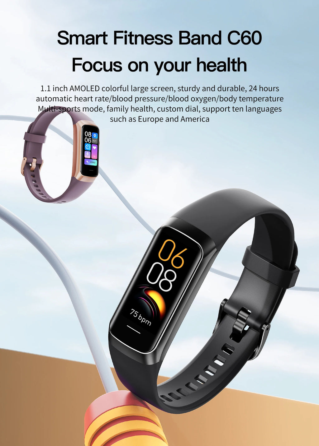 AMOLED Sport Smart Watch 2025 - Fitness Tracker with Heart Rate & Blood Pressure Monitor