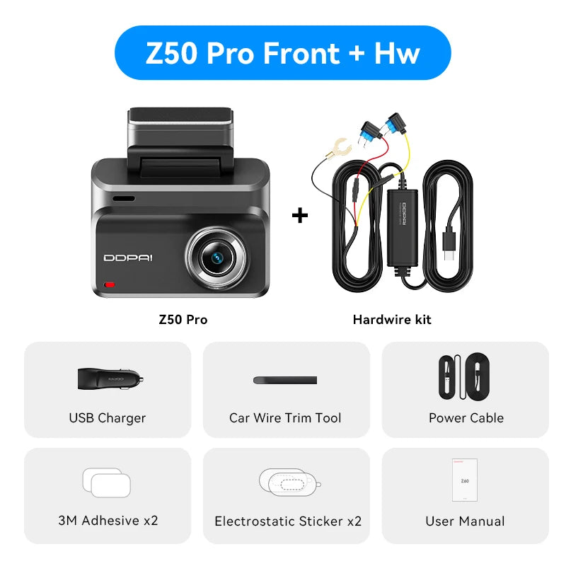 Device+ Z50 pro Dash Cam 4K Night Vision 5GHz Wi-Fi GPS ADAS 24H Parking Monitor Front & Rear Camera Support up to 512GB