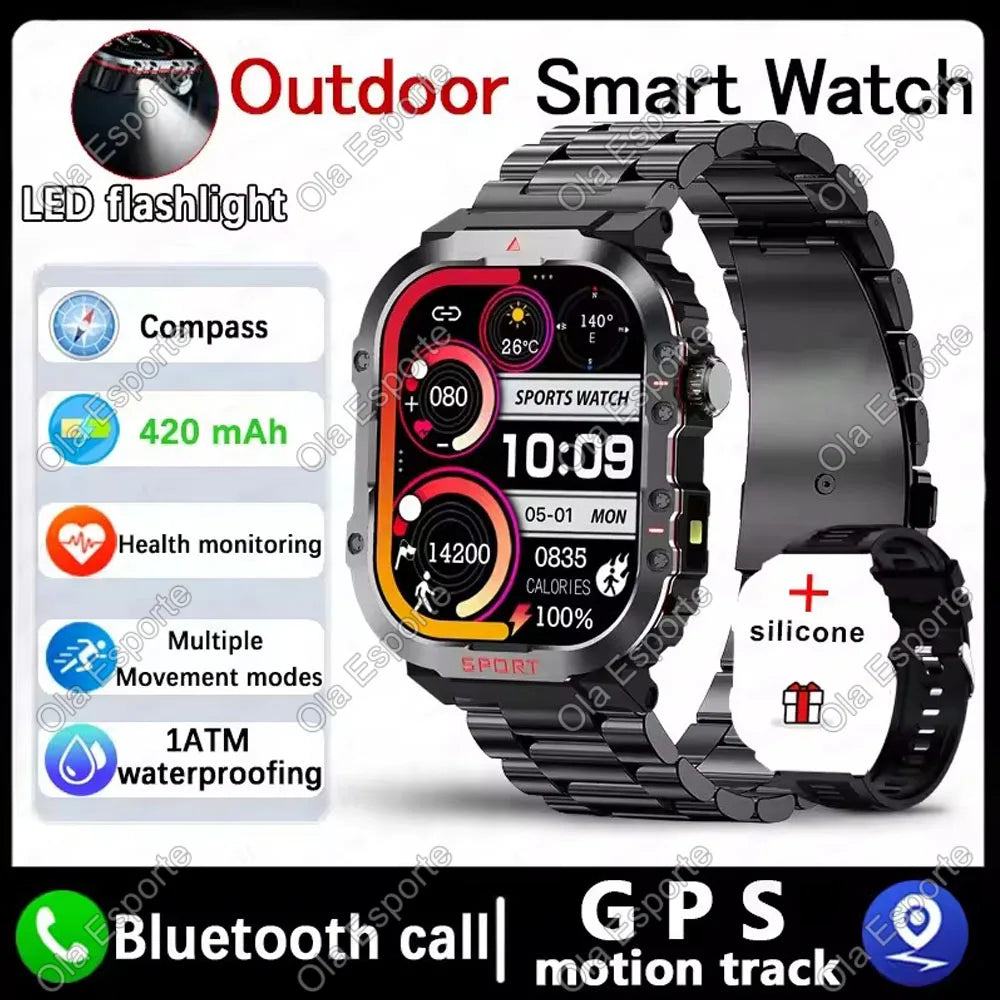 Device+ GPS Military Smart Watch - AMOLED Display Waterproof Outdoor Sport with Bluetooth Calling