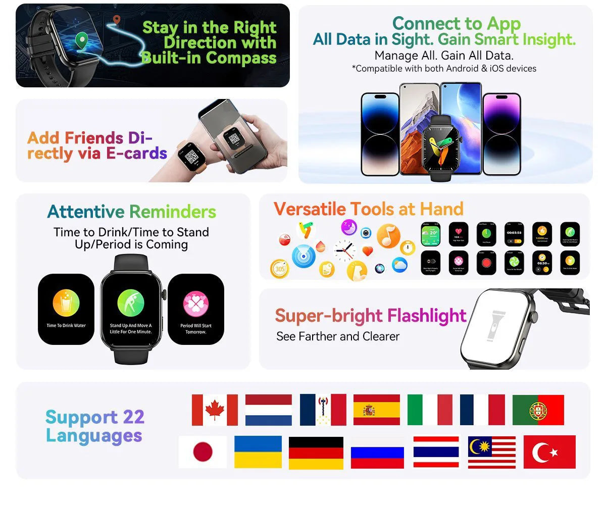 Blackview R60 Smartwatch - 1.96" AMOLED 800mAh Battery Bluetooth Calling Health Fitness Tracker