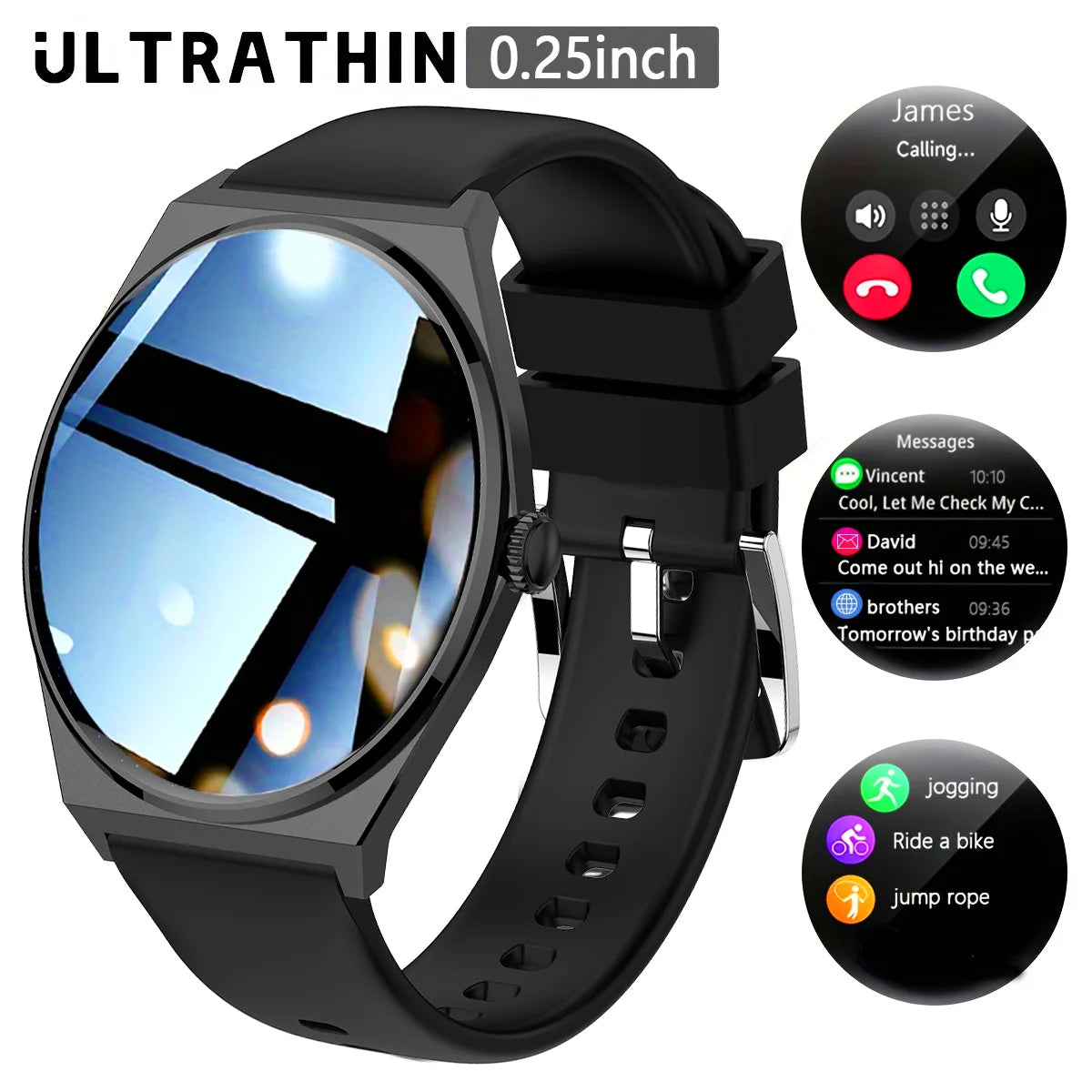 Device+ Ultra Thin Smartwatch 1.43" AMOLED HD Display for Men Women Call Reminder Step Tracker Heart Rate Monitor Android Compatible