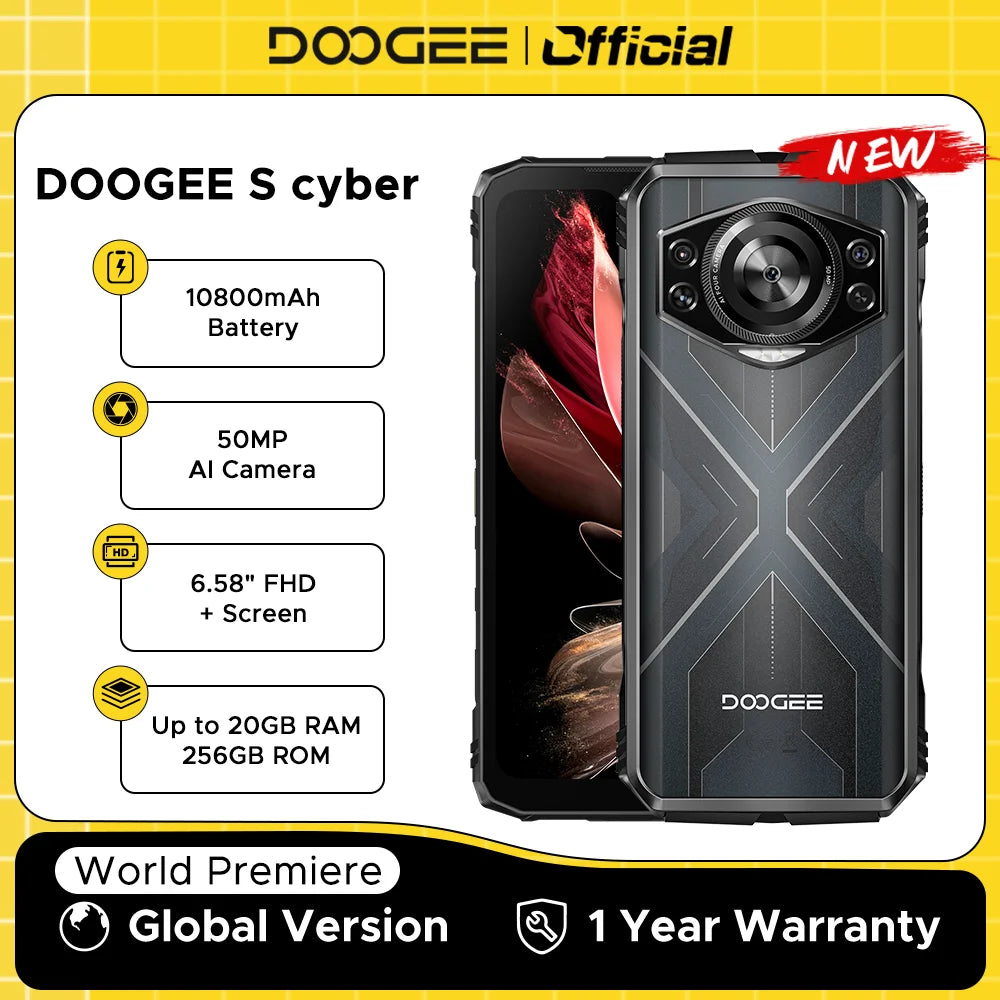DOOGEE S Cyber Rugged Phone - 6.58" 90Hz 10800mAh 8GB+256GB 50MP AI Camera Android 14 IP68