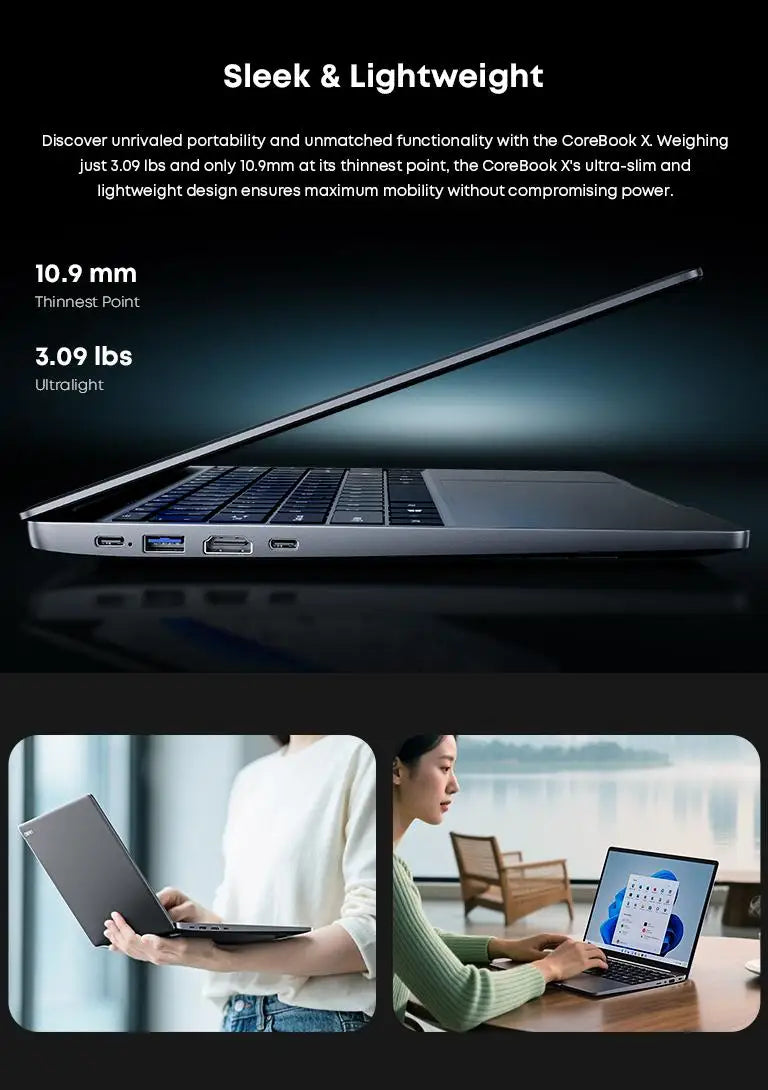 CoreBook X 14.1'' 2K Gaming Laptop AMD R5-7430U 16GB DDR4 RAM 512GB SSD Windows 11 Wifi6 up to 8h Battery Life