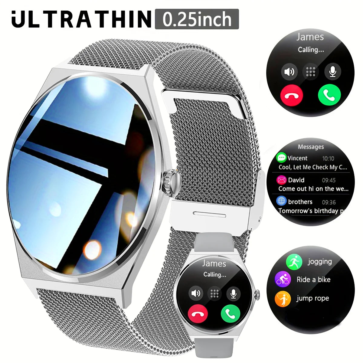 Device+ Ultra Thin Smartwatch 1.43" AMOLED HD Display for Men Women Call Reminder Step Tracker Heart Rate Monitor Android Compatible