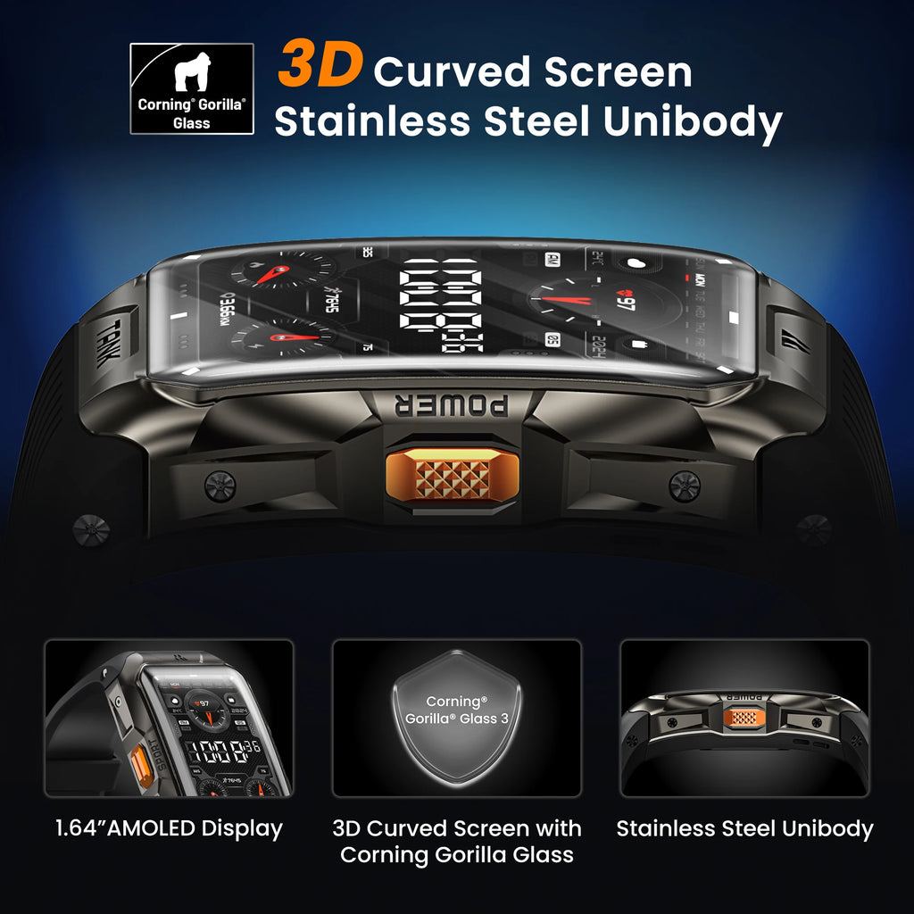 TANK X2 Ultra GPS Smart Watch - 3D Curved Screen Stainless Steel with Compass & Altimeter