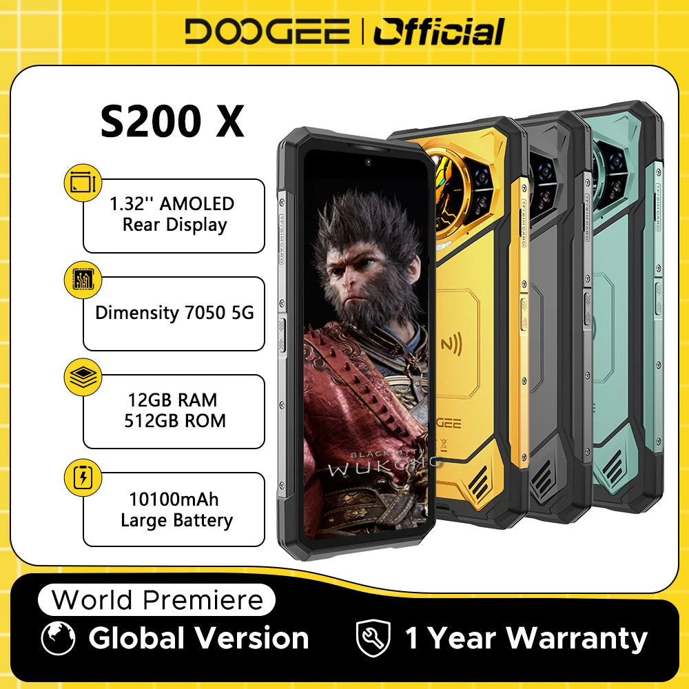 DOOGEE S200 X 5G Rugged Smartphone - 12GB RAM 512GB ROM AI Triple Camera 120Hz Display 10100mAh