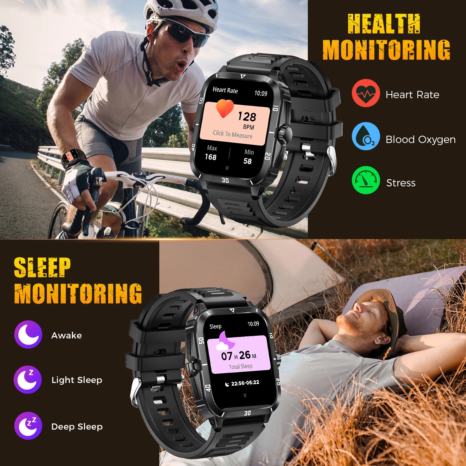 Device+ KT71 Camouflage Smart Watch - 3ATM Waterproof 1.96" Fitness Tracker with Bluetooth Calling