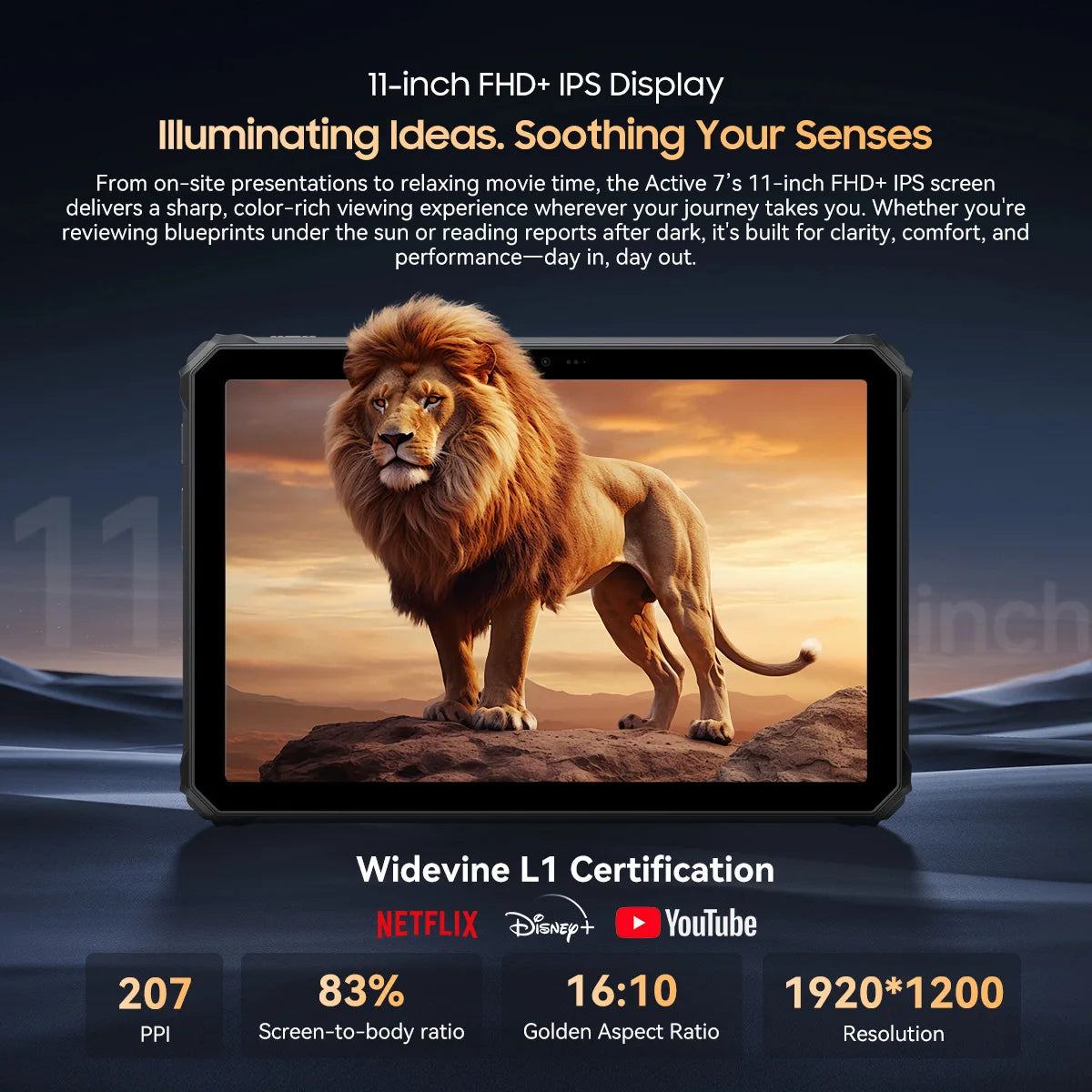 Device+ Active 7 Rugged Tablet - 11" FHD 24GB RAM 128GB Android 15 10000mAh NFC Dual Webcam