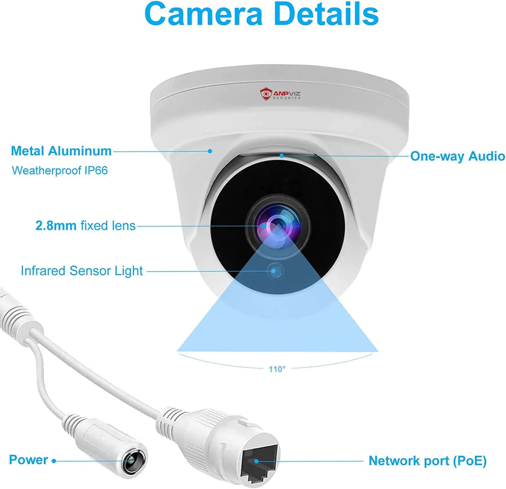 Device+ 4MP PoE IP Turret Camera Outdoor Indoor Night Vision Waterproof 108° Wide Angle with Microphone Security Camera
