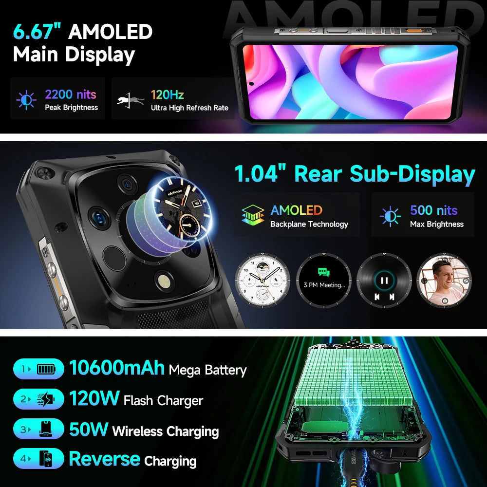 Device+ Armor 28 Ultra 5G Rugged Smartphone 1TB ROM 32GB RAM 6.67' AMOLED AI Thermal Imaging Dimensity 9300+ IP68 Certified