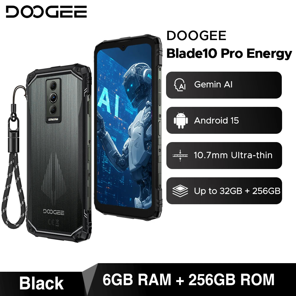 DOOGEE Blade10 pro Energy Rugged Smartphone 6.56'' Screen 6GB RAM 256GB ROM 6150mAh Battery Android 15 Octa Core UNISOC T7250