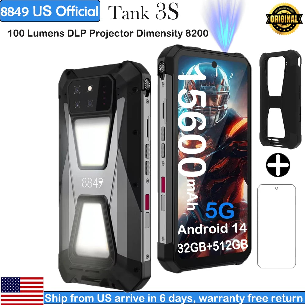 Device+ Tank 3S Rugged Smartphone 5G 12/16GB RAM 256/512GB ROM Dimensity 8200 64MP Night Vision 6.79" Display with Projector