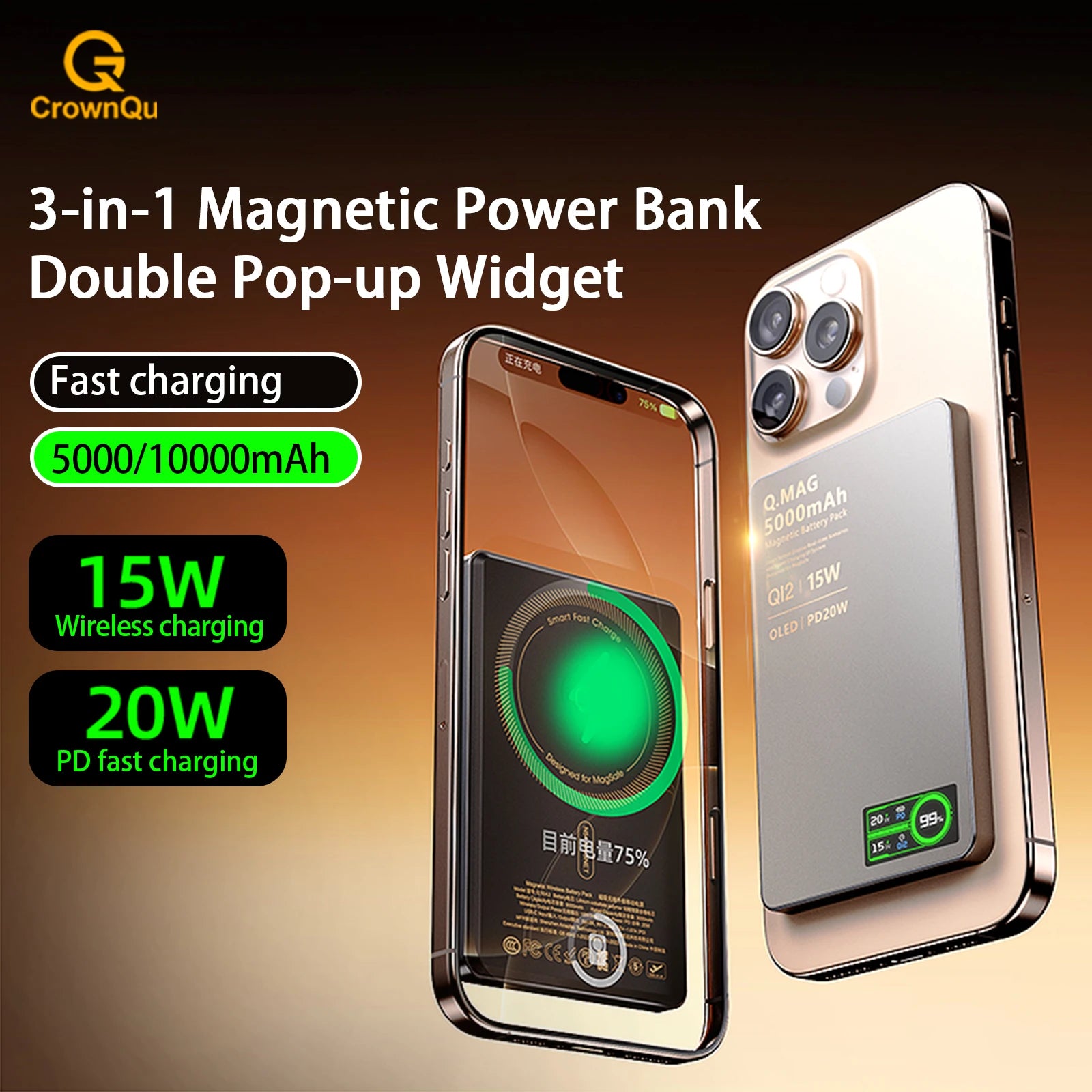 Device+ Qi 2.1 Magnetic Power Bank - 5000/10000mAh Wireless Fast Charging for iPhone 12-17 Pro