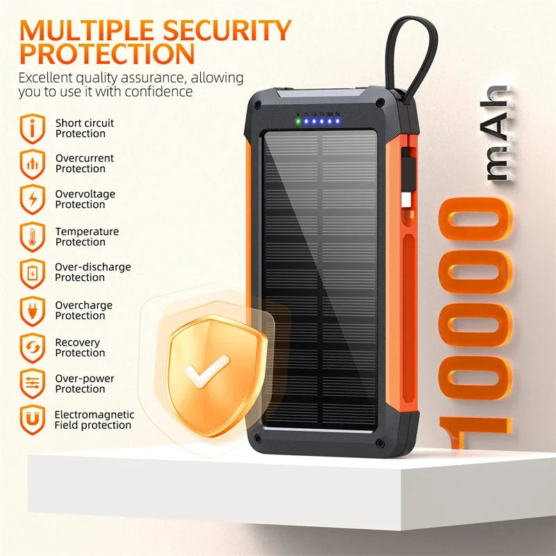 Device+ 20000mAh Solar Power Bank - 3-in-1 Magnetic 15W Wireless Charging with Built-In Cables