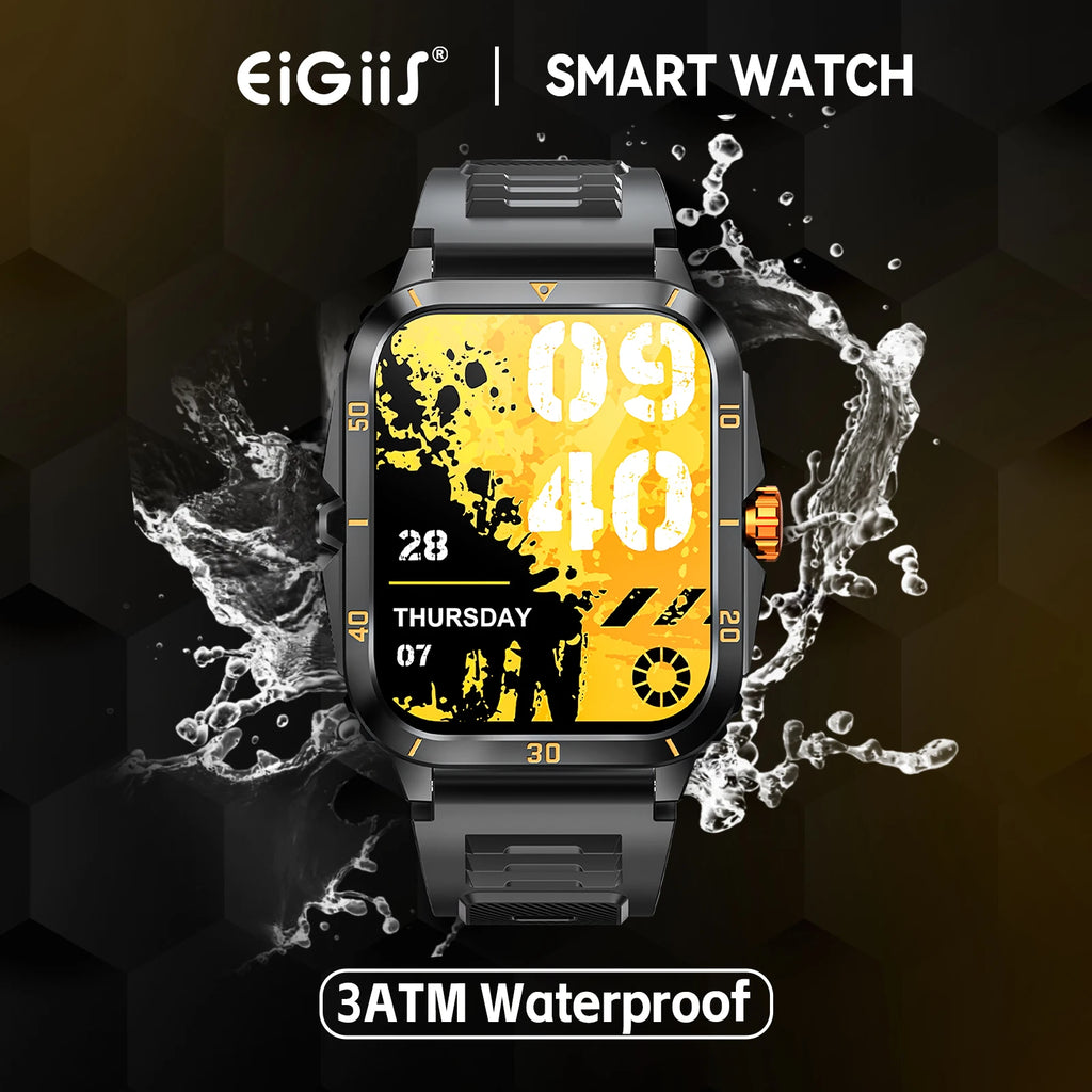 EIGIIS KT71 Military Smart Watch - 3ATM Waterproof with 100+ Sport Modes & Bluetooth Calling