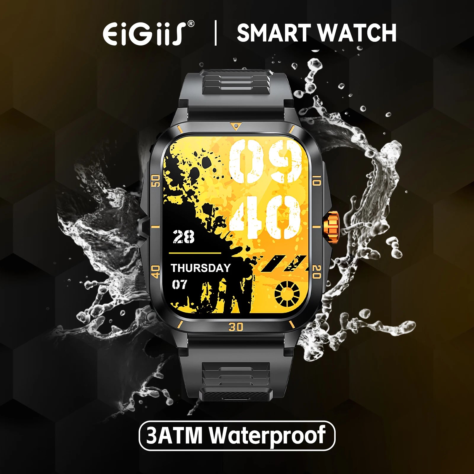 EIGIIS KT71 Military Smart Watch - 3ATM Waterproof with 100+ Sport Modes & Bluetooth Calling