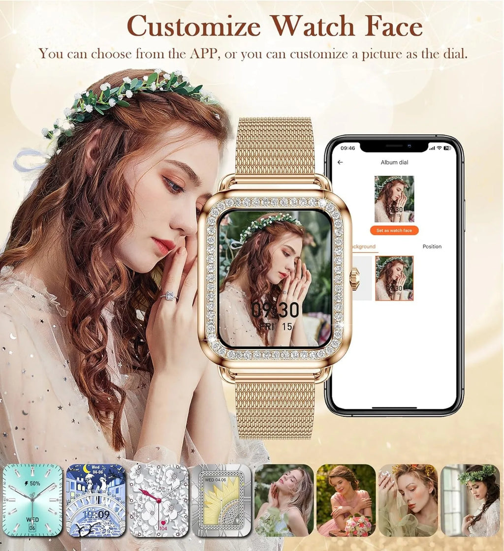 Women's Fashion Smartwatch - AI Voice Assistant with Fitness Tracking for iPhone & Android