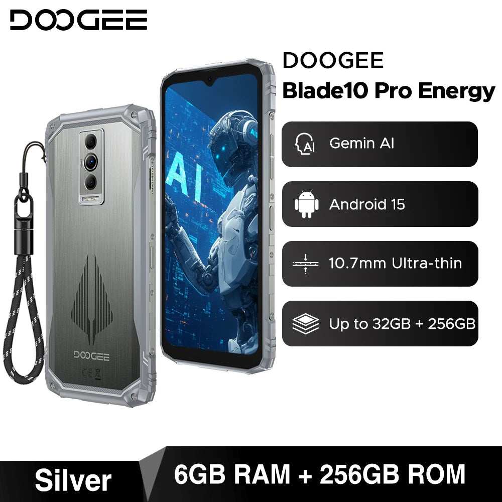 DOOGEE Blade10 pro Energy Rugged Smartphone 6.56'' Screen 6GB RAM 256GB ROM 6150mAh Battery Android 15 Octa Core UNISOC T7250