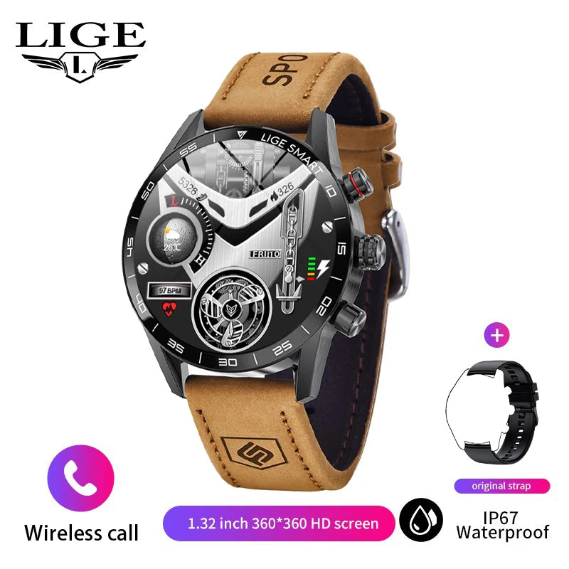 LIGE Rugged Military Smart Watch - AMOLED HD Display with Bluetooth Calling & Heart Rate Monitor