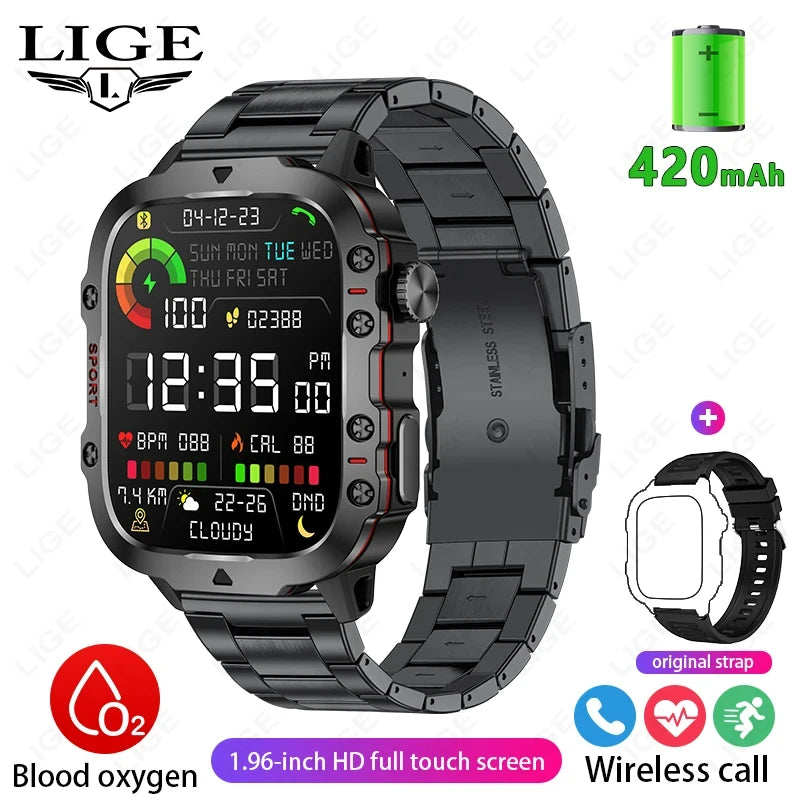 Rugged Military Smart Watch for Men - 2.01" Waterproof IP68 Bluetooth Calling Outdoor Fitness Tracker