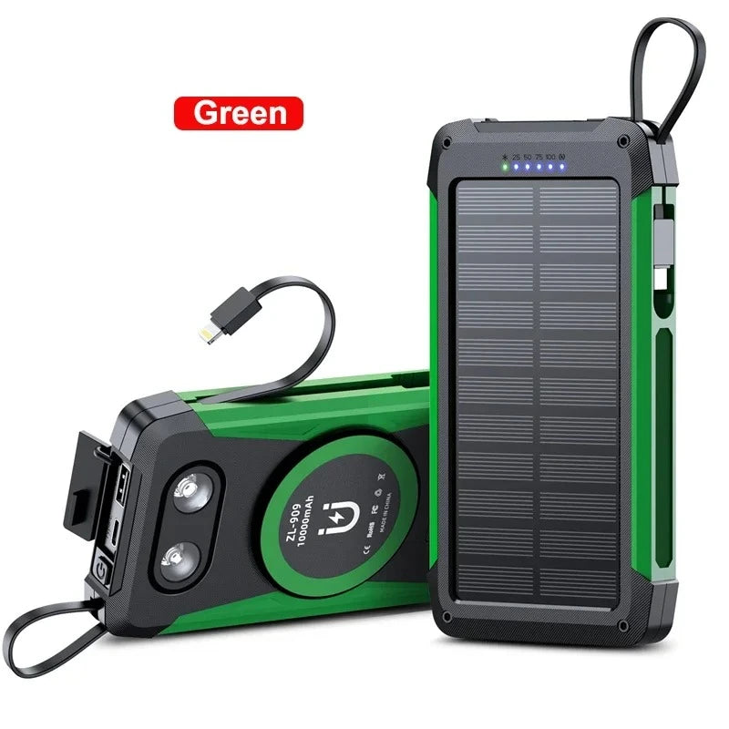 Device+ 20000mAh Solar Power Bank - 3-in-1 Magnetic 15W Wireless Charging with Built-In Cables