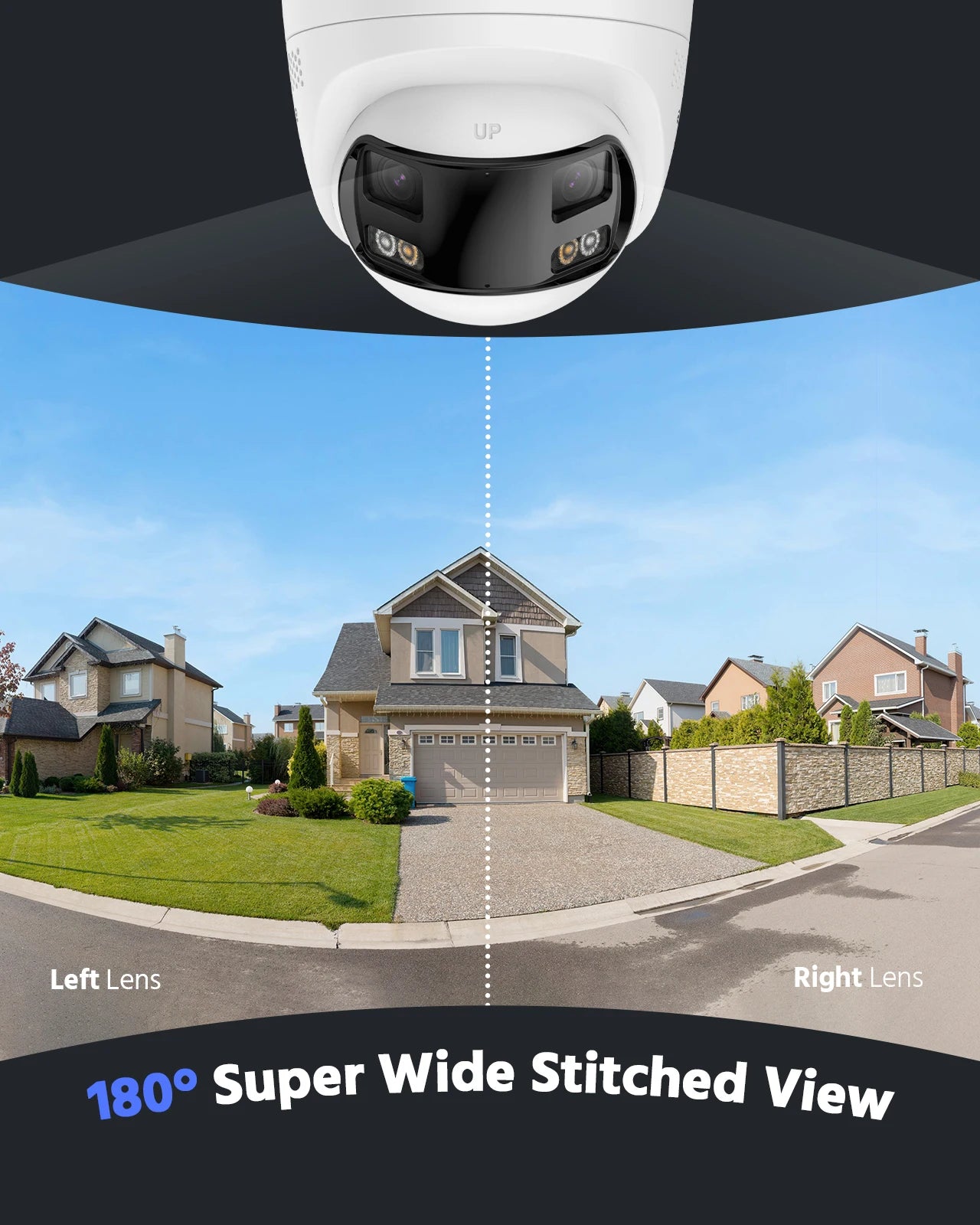 Device+ 8MP Dual Lens Security Camera POE IP Human Detection Two-Way Audio 180° Wide View Angle Indoor/Outdoor Bullet Camera