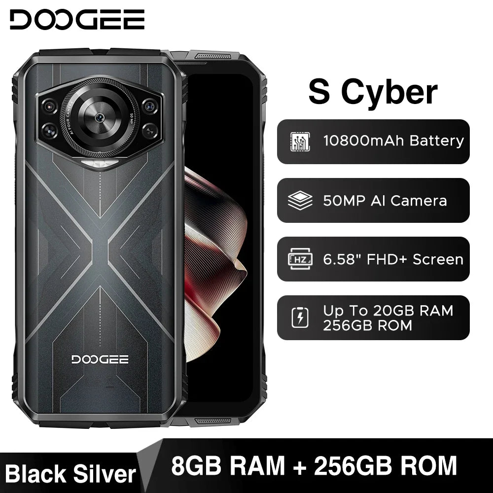 DOOGEE S Cyber Rugged Phone - 6.58" 90Hz 10800mAh 8GB+256GB 50MP AI Camera Android 14 IP68