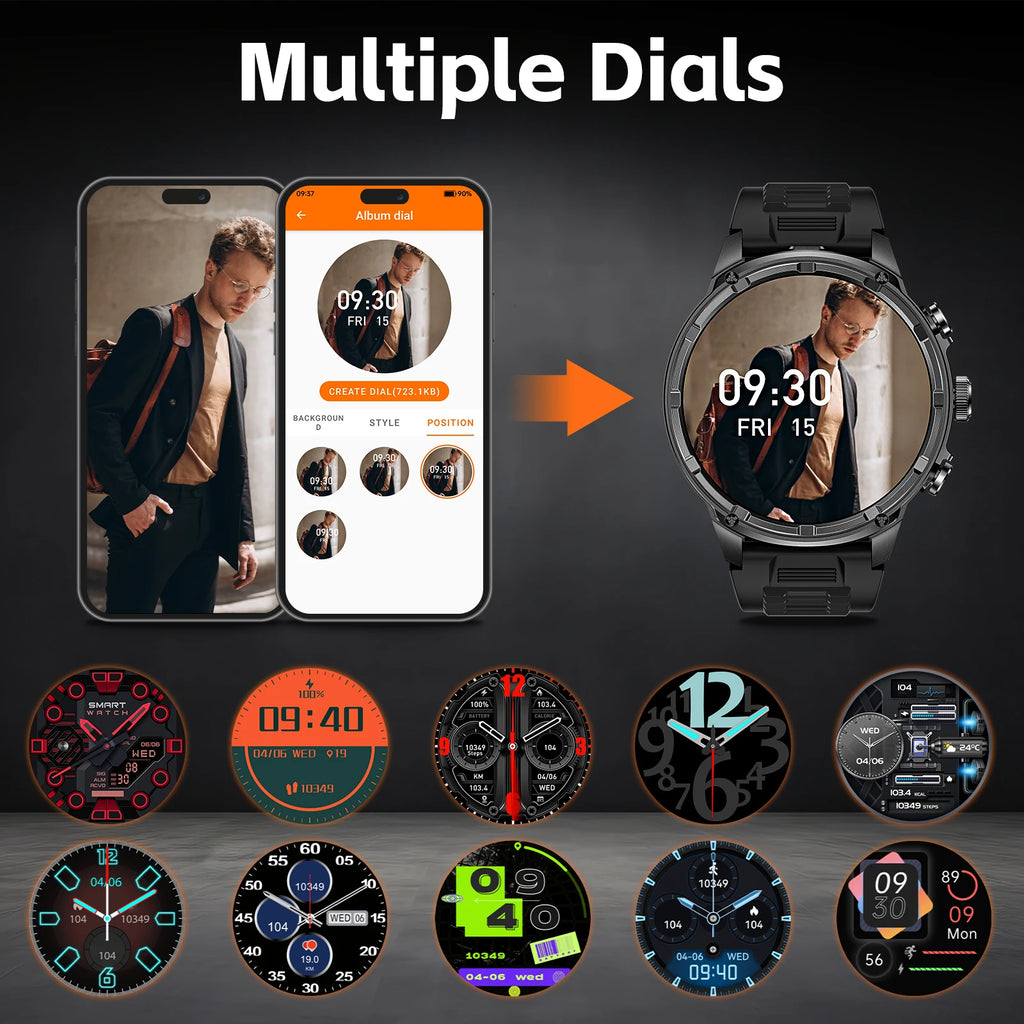 Device+ Military Rugged Smart Watch - 1.85" HD 710mAh Battery 100+ Sports Modes Heart Rate Monitor