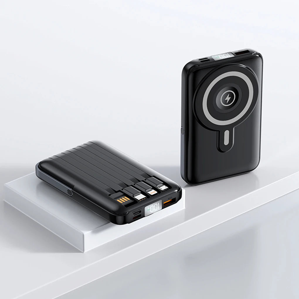 Device+ 10000mAh Magnetic Power Bank with Stand - 22.5W Wireless Fast Charging Built-In Cables