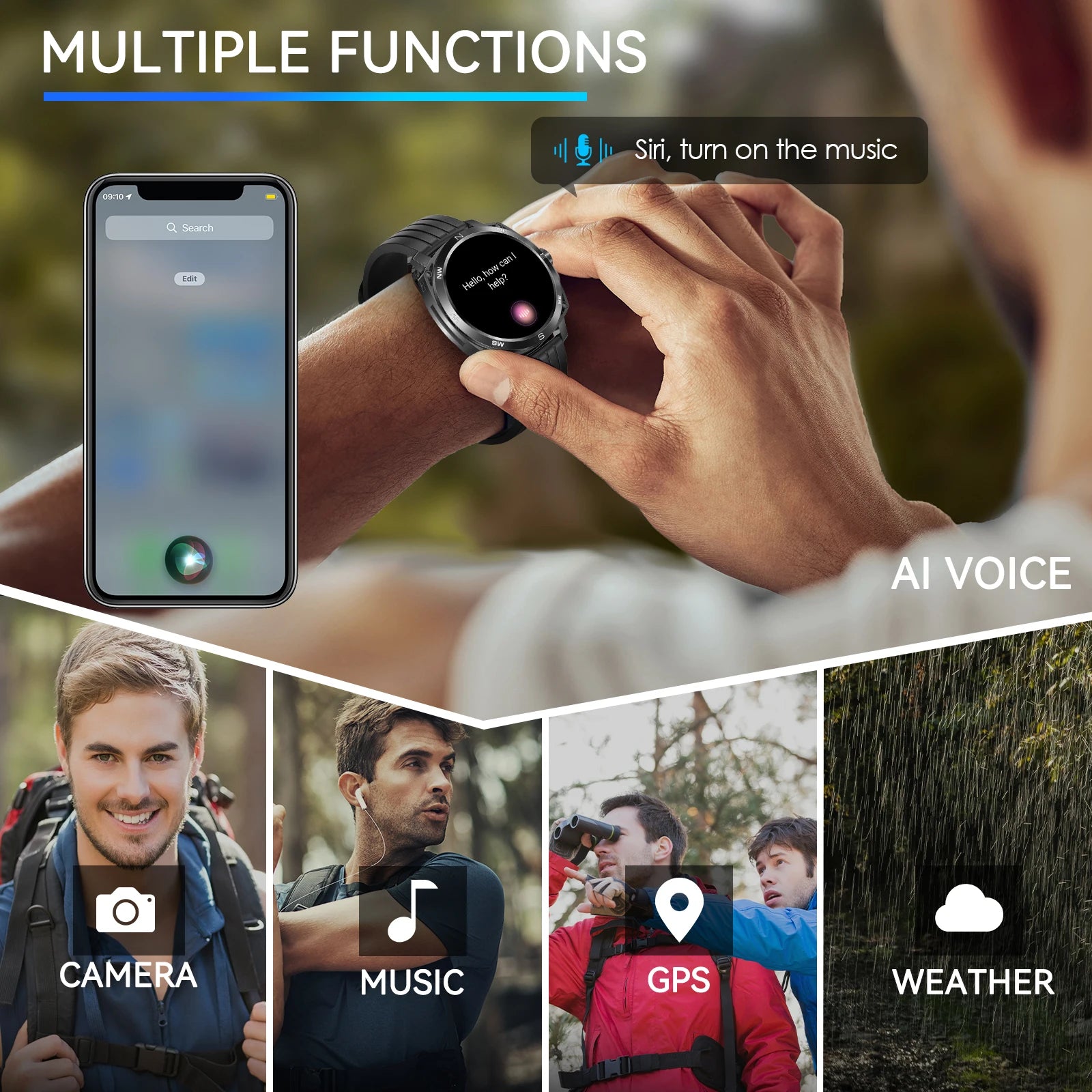 Device+ 2-in-1 Smart Watch with Bluetooth Earbuds - AMOLED Display Health Monitor HD Audio