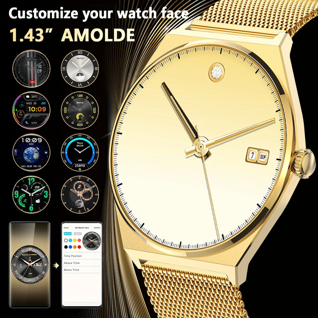 Device+ Ultra Thin Smartwatch 1.43" AMOLED HD Display for Men Women Call Reminder Step Tracker Heart Rate Monitor Android Compatible