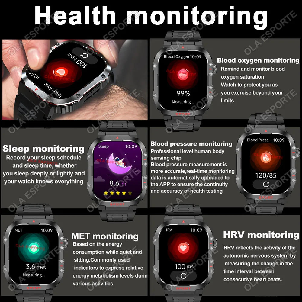 Device+ GPS Military Smart Watch - AMOLED Display Waterproof Outdoor Sport with Bluetooth Calling