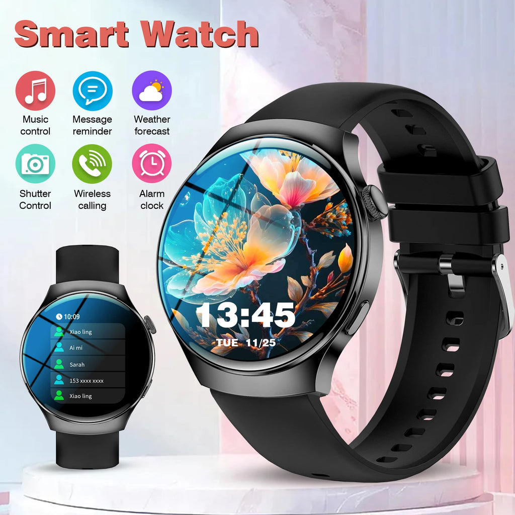 Elegant Floral Smart Watch - Round Display with Wireless Calling for Women & Men