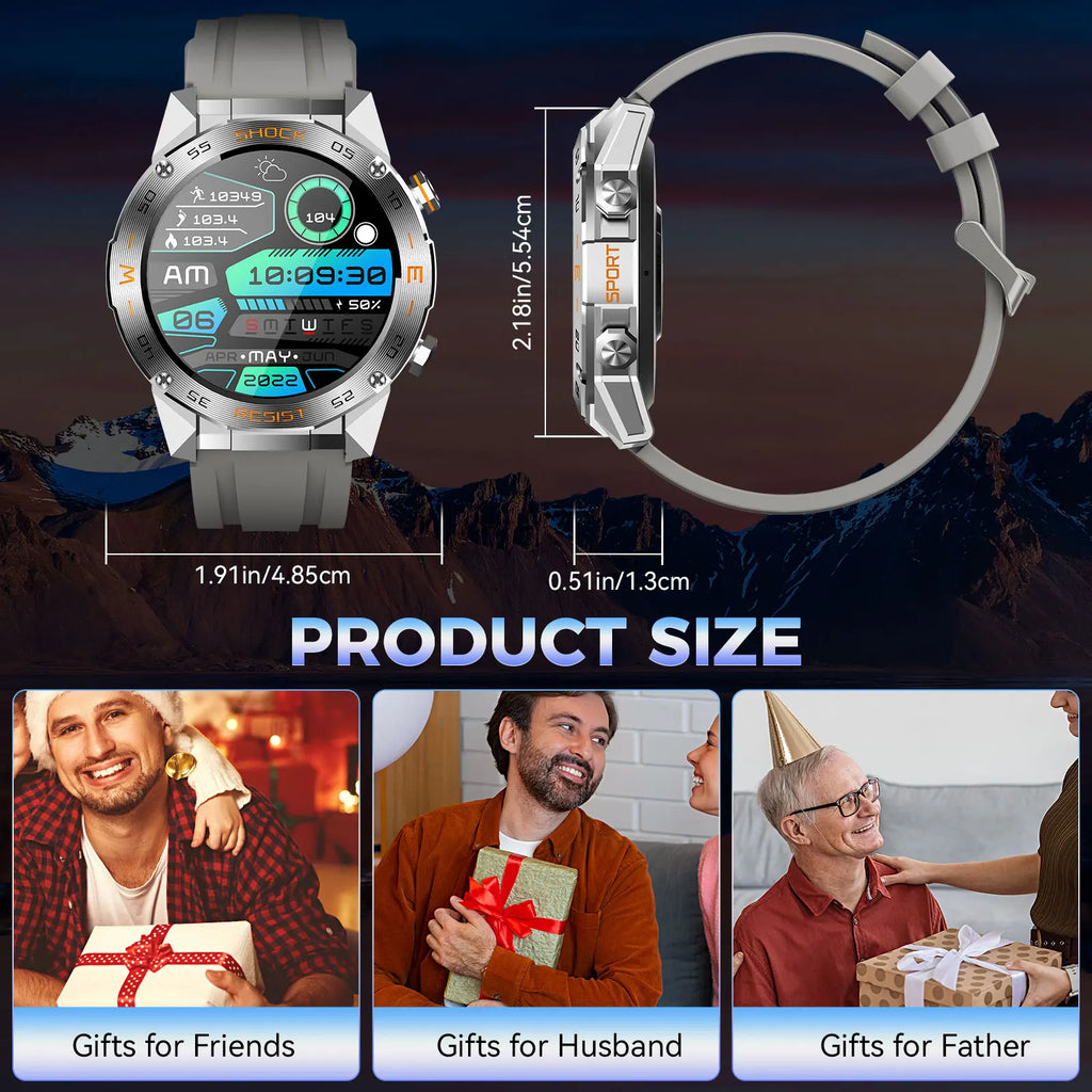 Device+ Military Tactical Smartwatch - 1.46" Fitness Tracker with Multiple Sports Modes Heart Rate SpO2