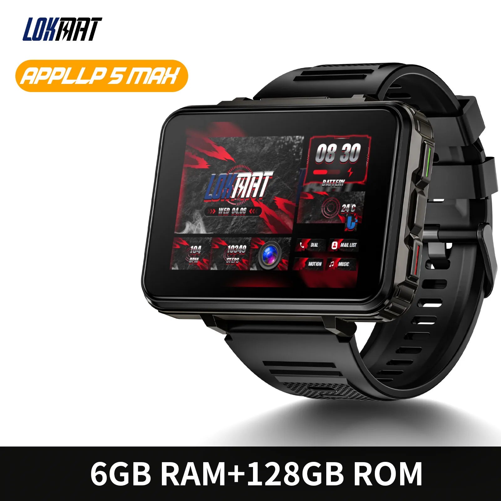 APPLLP 5 MAX Android Smartwatch - Dual Camera Flashlight 4G Calls WiFi Square Screen Gaming Watch