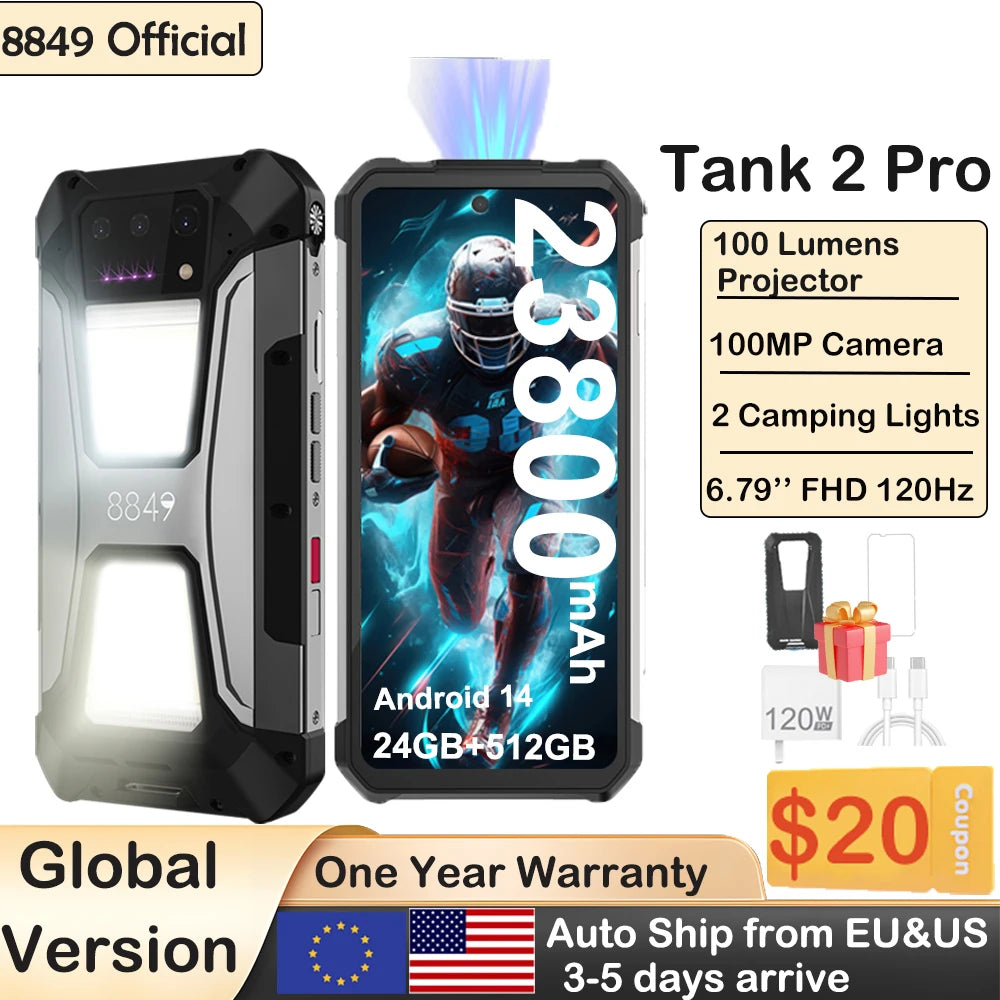 Device+ Tank 2 Pro Rugged Smartphone - 24GB RAM 512GB Storage 23800mAh Battery 120W Charging