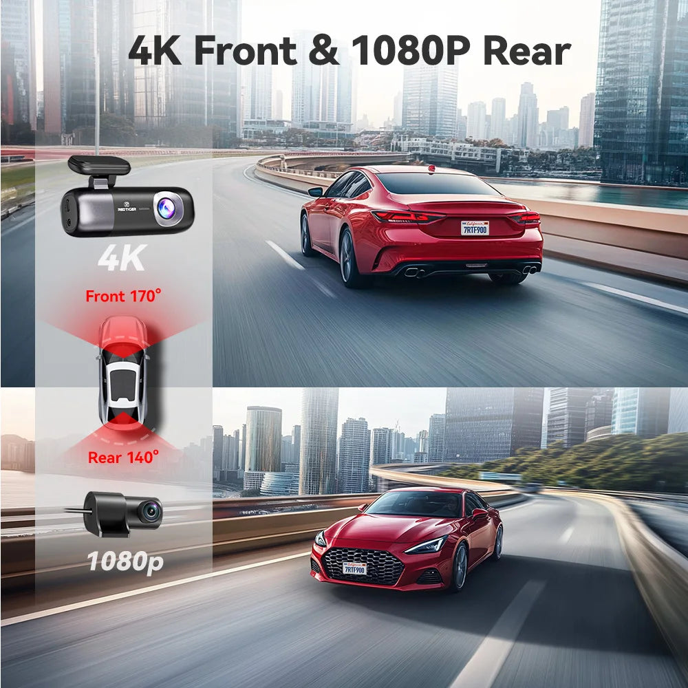 Device+ F9 4K Dash Cam with WiFi GPS Front And Rear Camera 64GB Night Vision Parking Mode Car Recorder for IOS/Android App Control