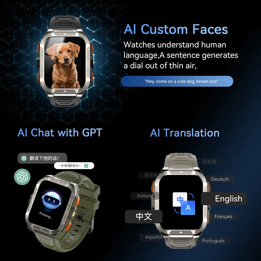 Device+ W80 Pro Outdoor Smartwatch - 1.91" Display GPS LED Flashlight 900mAh Battery Health Monitor