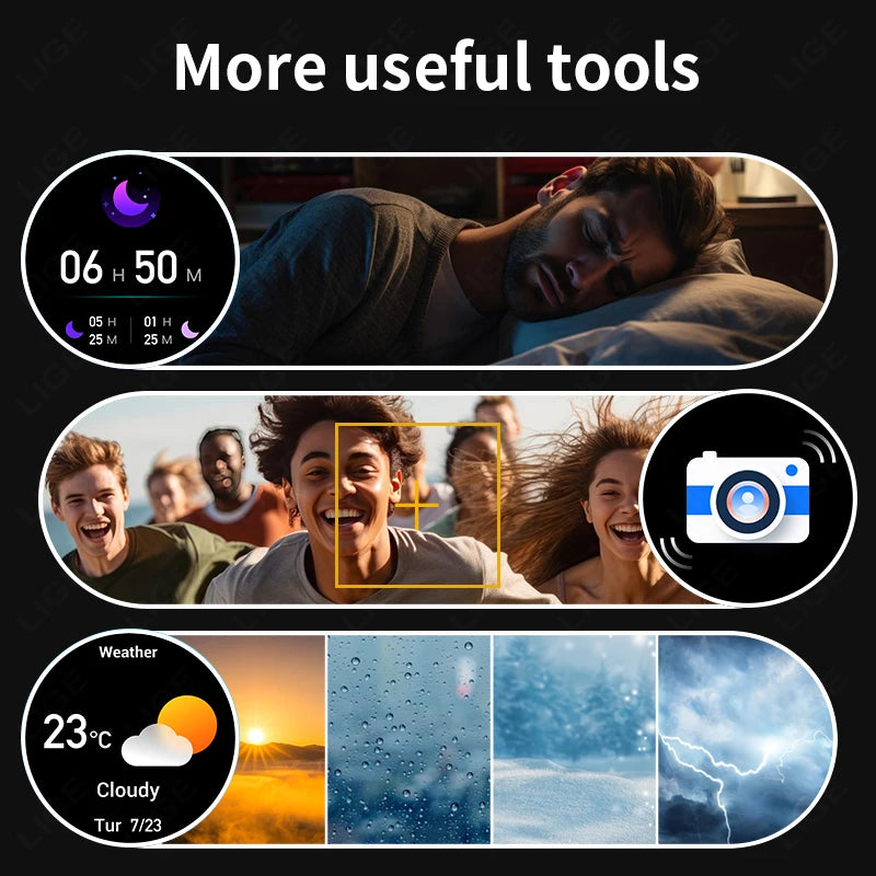 LIGE Rugged Military Smart Watch - AMOLED HD Display with Bluetooth Calling & Heart Rate Monitor