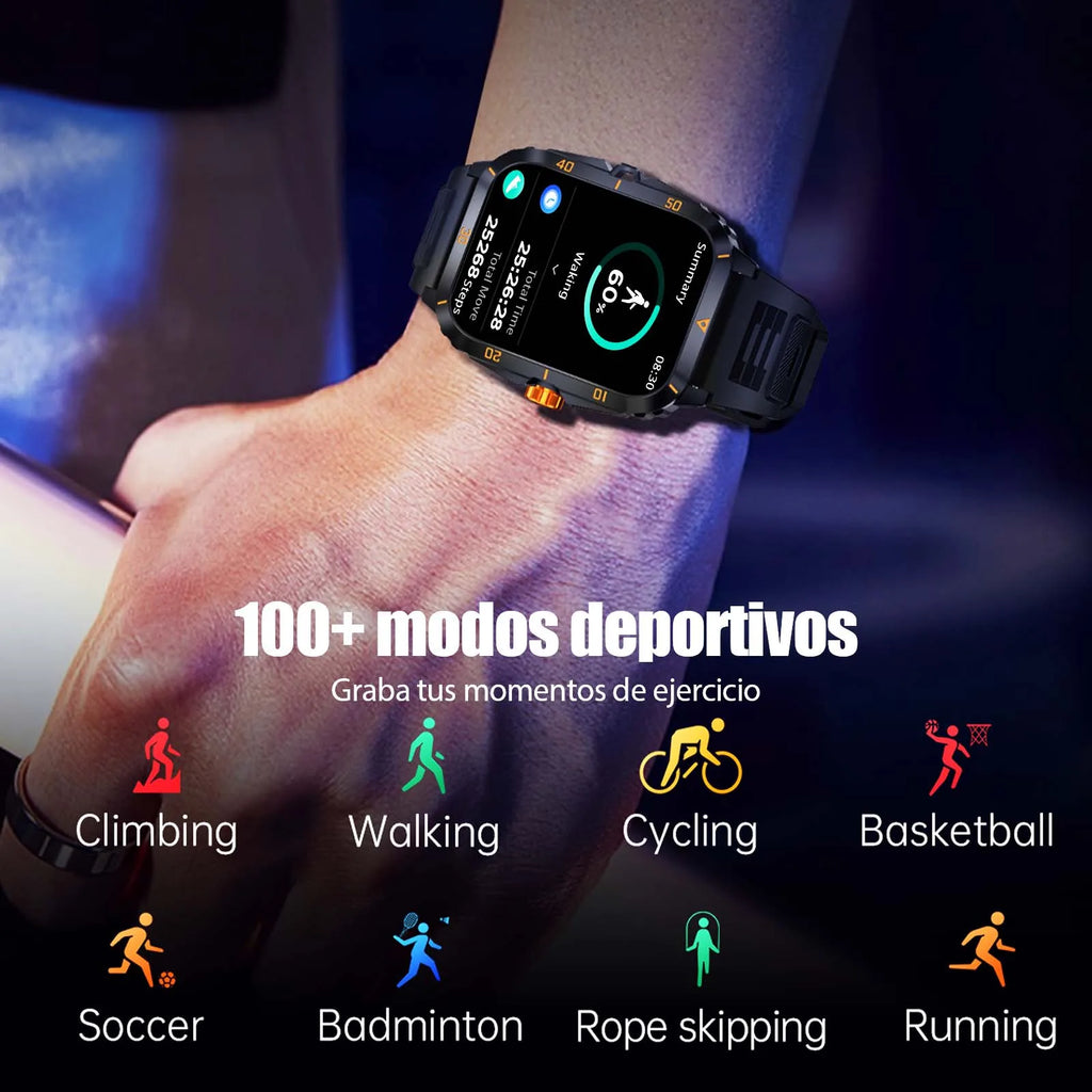Device+ KT71 Military Grade Smart Watch - 3ATM Waterproof 100+ Sport Modes Blood Pressure Monitor